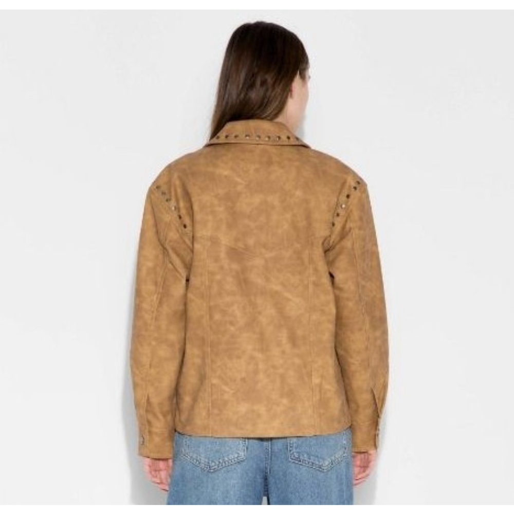Wild Fable Brown Faux Leather Fringe Jacket L - Picture 3 of 13
